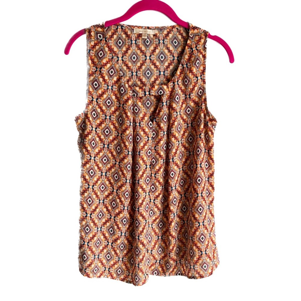 SKIES ARE BLUE Orange and Blue Aztec Career Casual Sleeveless Ladies Top, S